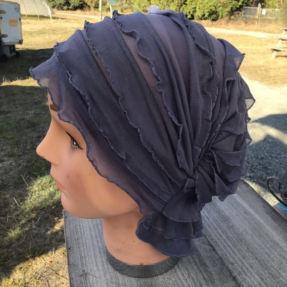 Purple Ruffled Chemo Beanies cancer and alopecia cap beanie New - Picture 2 of 3